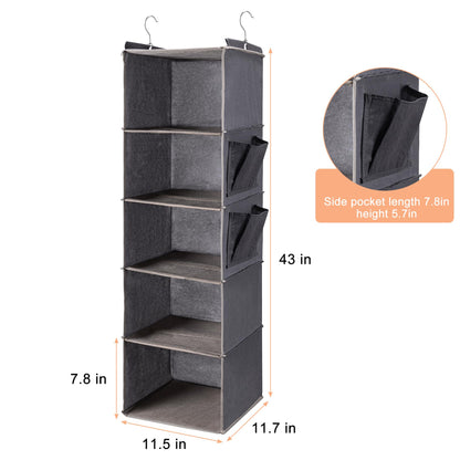 6-Tier Hanging Closet Organizer | Foldable Wardrobe Storage Shelves for Clothes, Sweaters & Pants, 3-Pack Space-Saving Closet Organizer for Bedroom & Dorm
