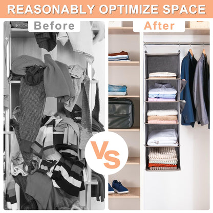 6-Tier Hanging Closet Organizer | Foldable Wardrobe Storage Shelves for Clothes, Sweaters & Pants, 3-Pack Space-Saving Closet Organizer for Bedroom & Dorm