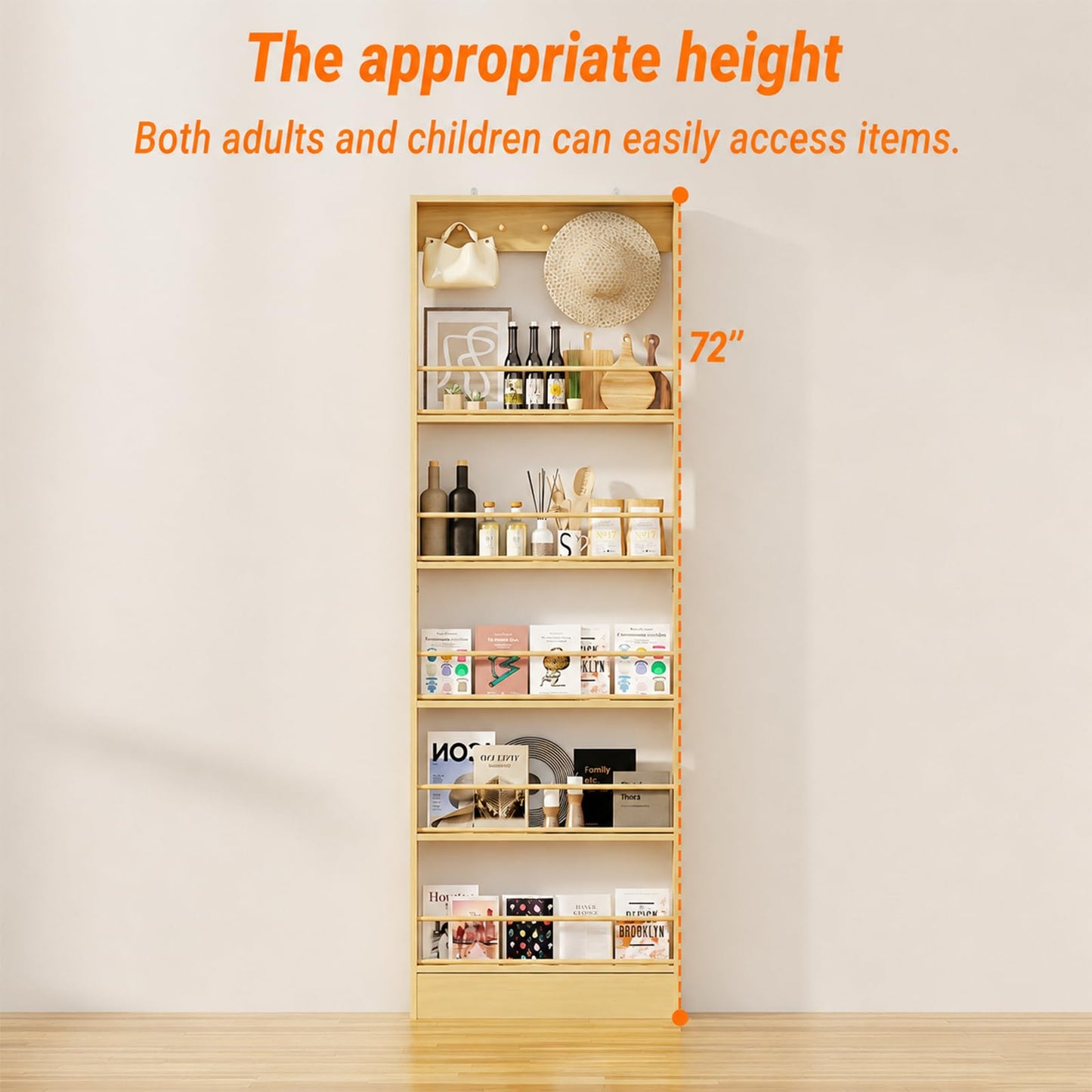 72-Inch Slim Freestanding Storage Shelf | Multi-Tier Kitchen & Living Room Organizer, Space-Saving Narrow Shelving Unit with Anti-Tip Design