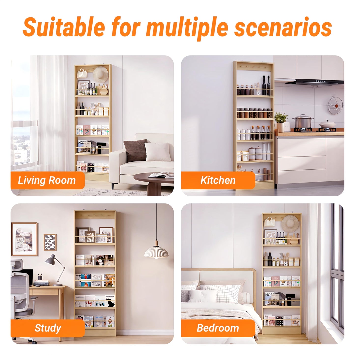 72-Inch Slim Freestanding Storage Shelf | Multi-Tier Kitchen & Living Room Organizer, Space-Saving Narrow Shelving Unit with Anti-Tip Design