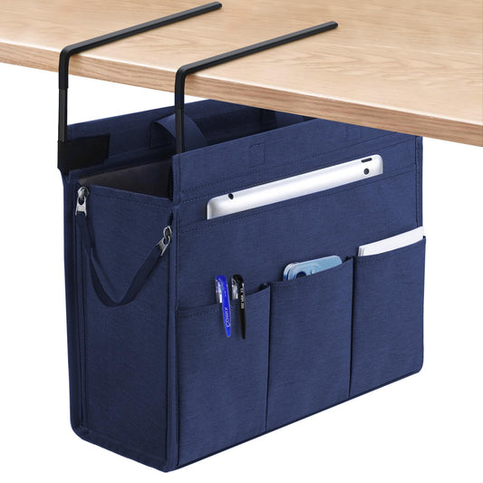 Under-Desk Hanging Storage Bag | No-Drill Side Desk Organizer for Files, Laptop, Books & Office Essentials, Detachable Carry Bag