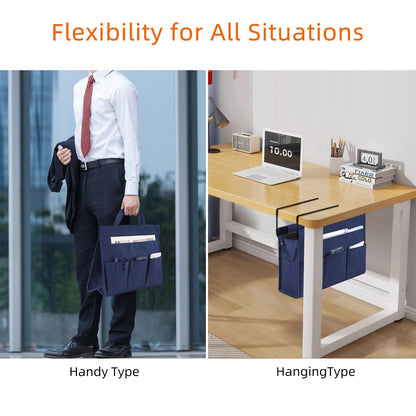 Under-Desk Hanging Storage Bag | No-Drill Side Desk Organizer for Files, Laptop, Books & Office Essentials, Detachable Carry Bag
