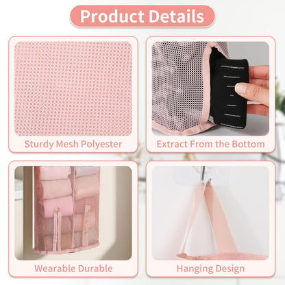 Hanging Underwear Organizer for Closet | Multi-Layer Double-Sided Mesh Organizer for Socks & Underwear, Top-Load Bottom-Dispense Closet Hanging Storage, 3-Pack Space-Saving Wardrobe Organizer
