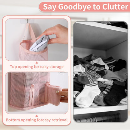 Hanging Underwear Organizer for Closet | Multi-Layer Double-Sided Mesh Organizer for Socks & Underwear, Top-Load Bottom-Dispense Closet Hanging Storage, 3-Pack Space-Saving Wardrobe Organizer