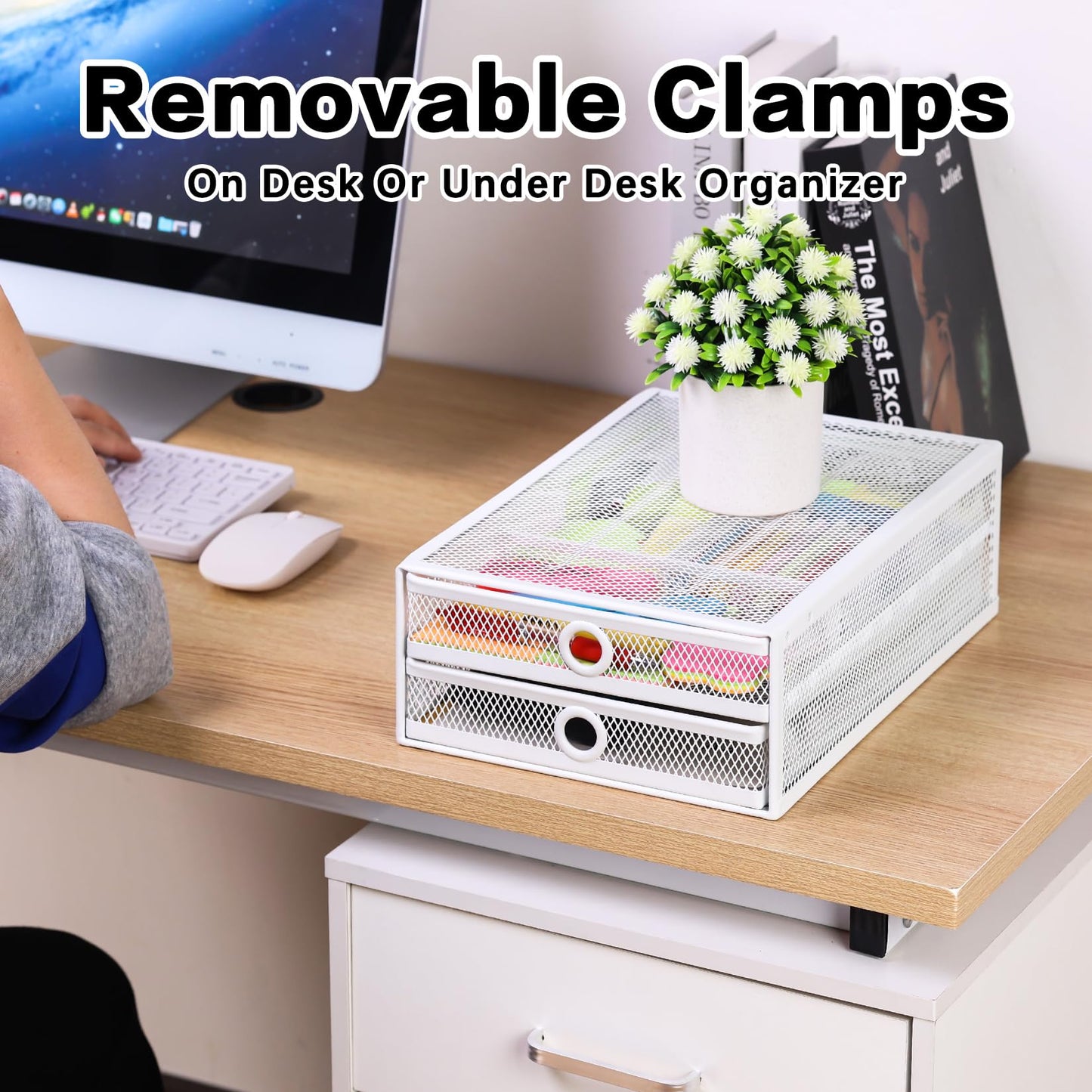 Clamp-On Double-Layer Under-Desk Drawer Organizer | No-Drill Office Desk Storage for Files & Stationery, Removable Dual-Drawer Organizer for A4 Documents