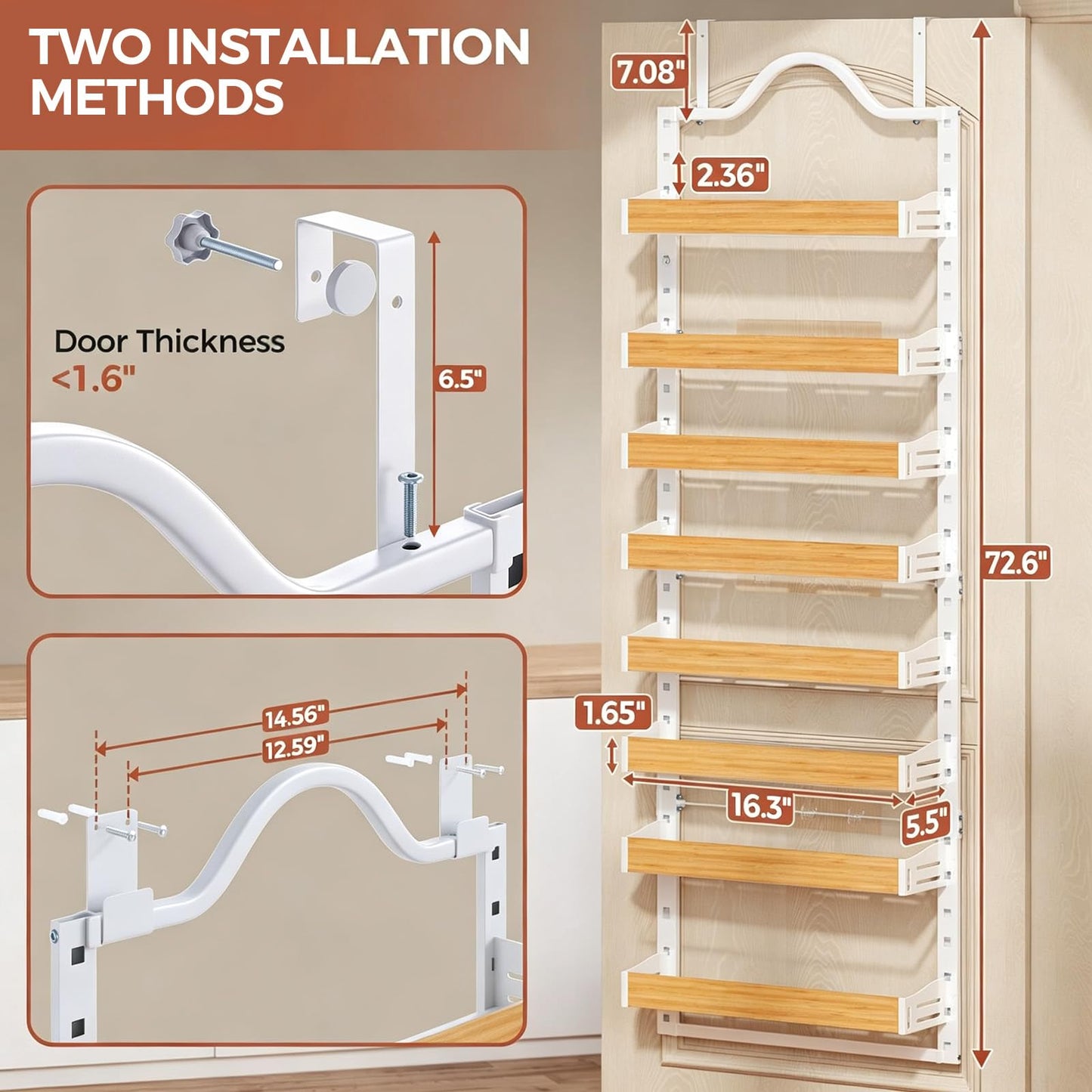 8-Tier Over-the-Door Storage Rack | Adjustable Pantry Door Organizer, Large-Capacity Spice, Snack & Kitchen Storage Shelf