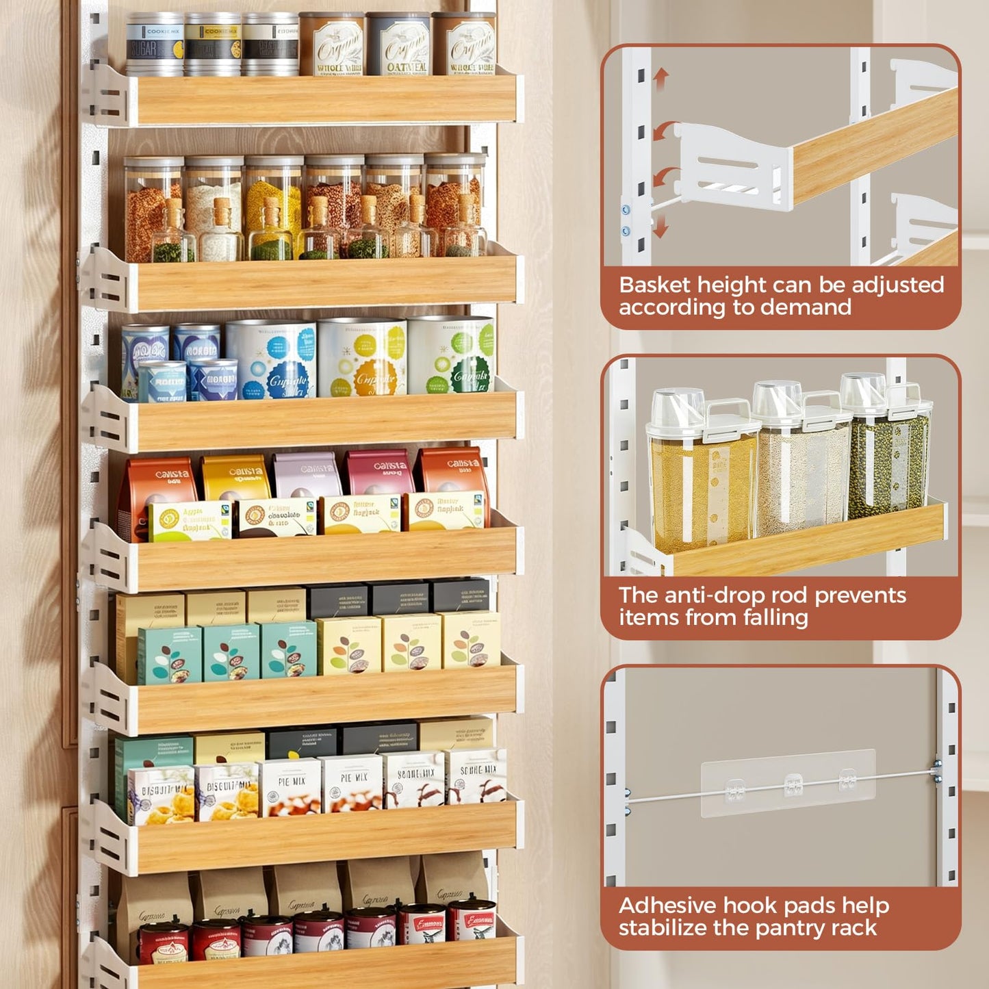 8-Tier Over-the-Door Storage Rack | Adjustable Pantry Door Organizer, Large-Capacity Spice, Snack & Kitchen Storage Shelf