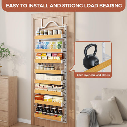 8-Tier Over-the-Door Storage Rack | Adjustable Pantry Door Organizer, Large-Capacity Spice, Snack & Kitchen Storage Shelf