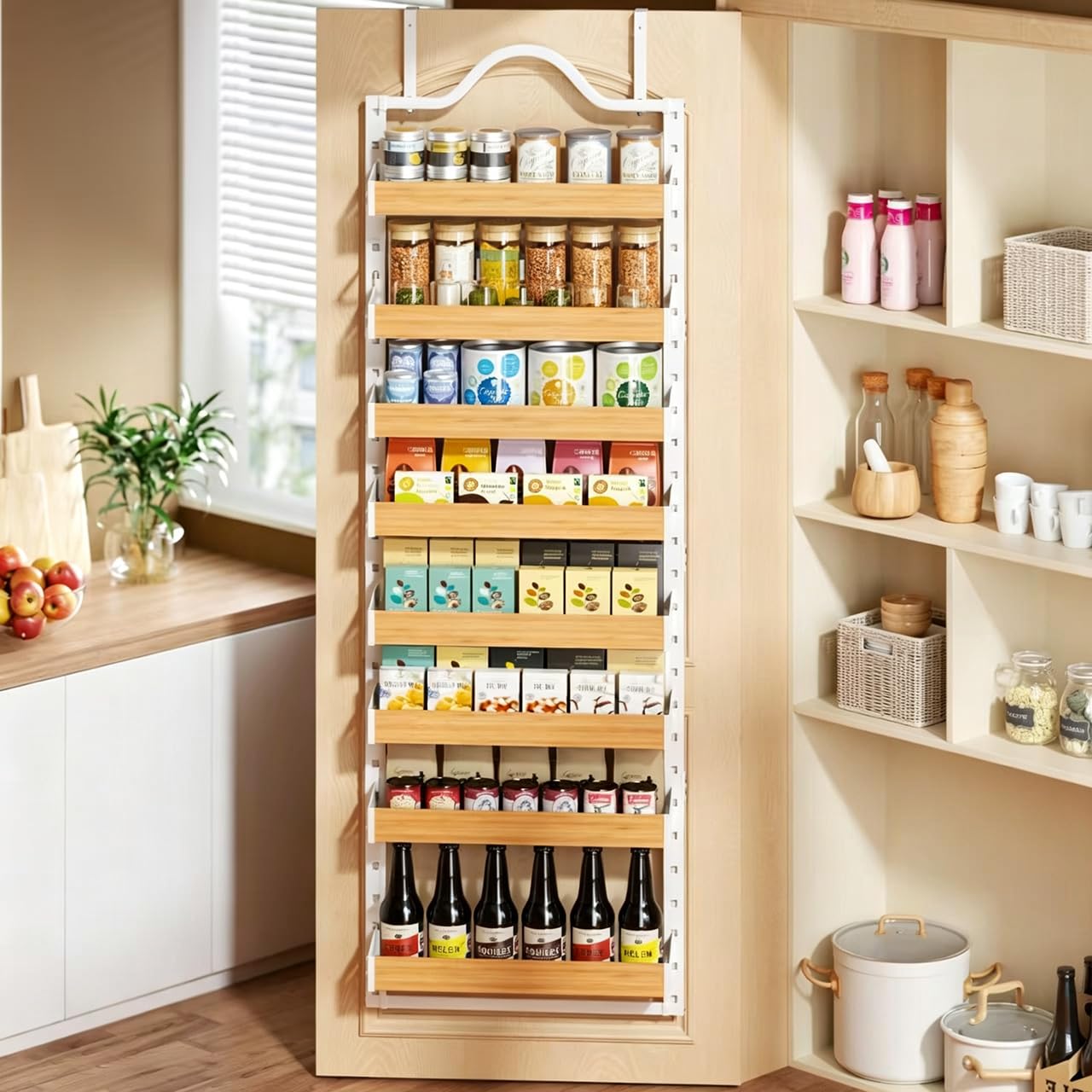 8-Tier Over-the-Door Storage Rack | Adjustable Pantry Door Organizer, Large-Capacity Spice, Snack & Kitchen Storage Shelf