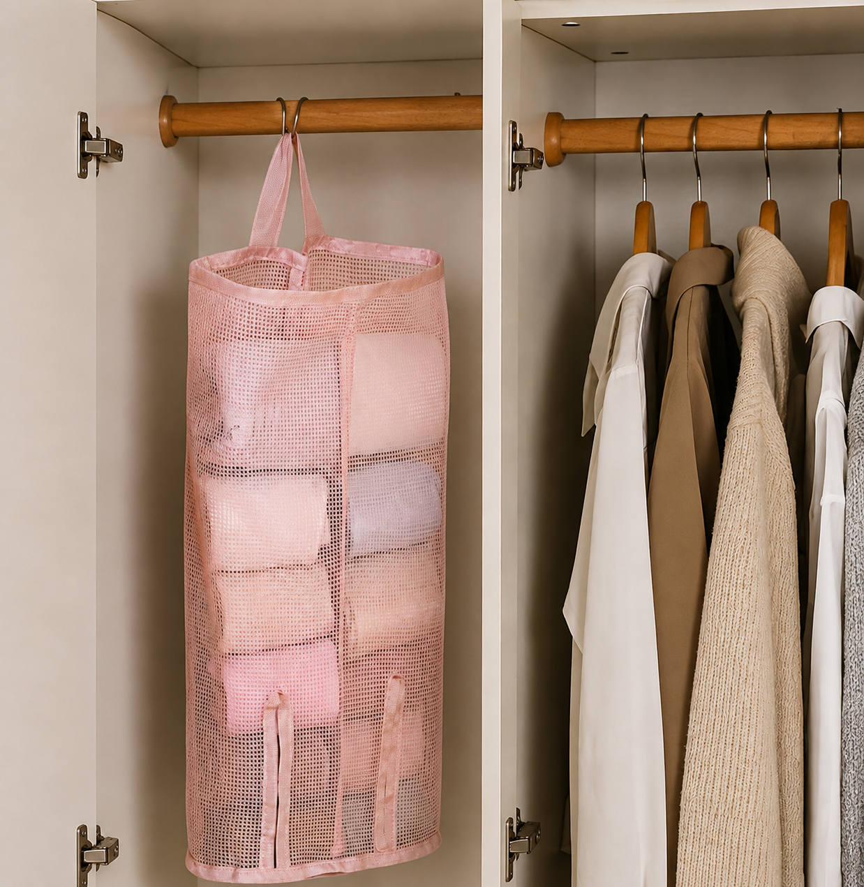 Hanging Underwear Organizer for Closet | Multi-Layer Double-Sided Mesh Organizer for Socks & Underwear, Top-Load Bottom-Dispense Closet Hanging Storage, 3-Pack Space-Saving Wardrobe Organizer