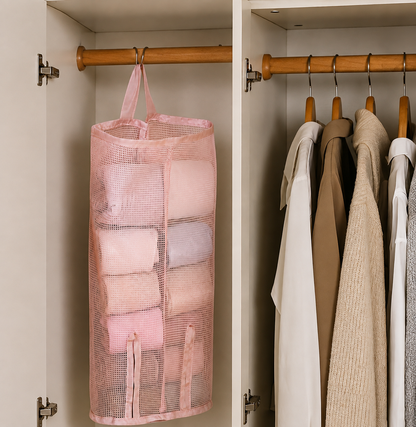Hanging Underwear Organizer for Closet | Multi-Layer Double-Sided Mesh Organizer for Socks & Underwear, Top-Load Bottom-Dispense Closet Hanging Storage, 3-Pack Space-Saving Wardrobe Organizer