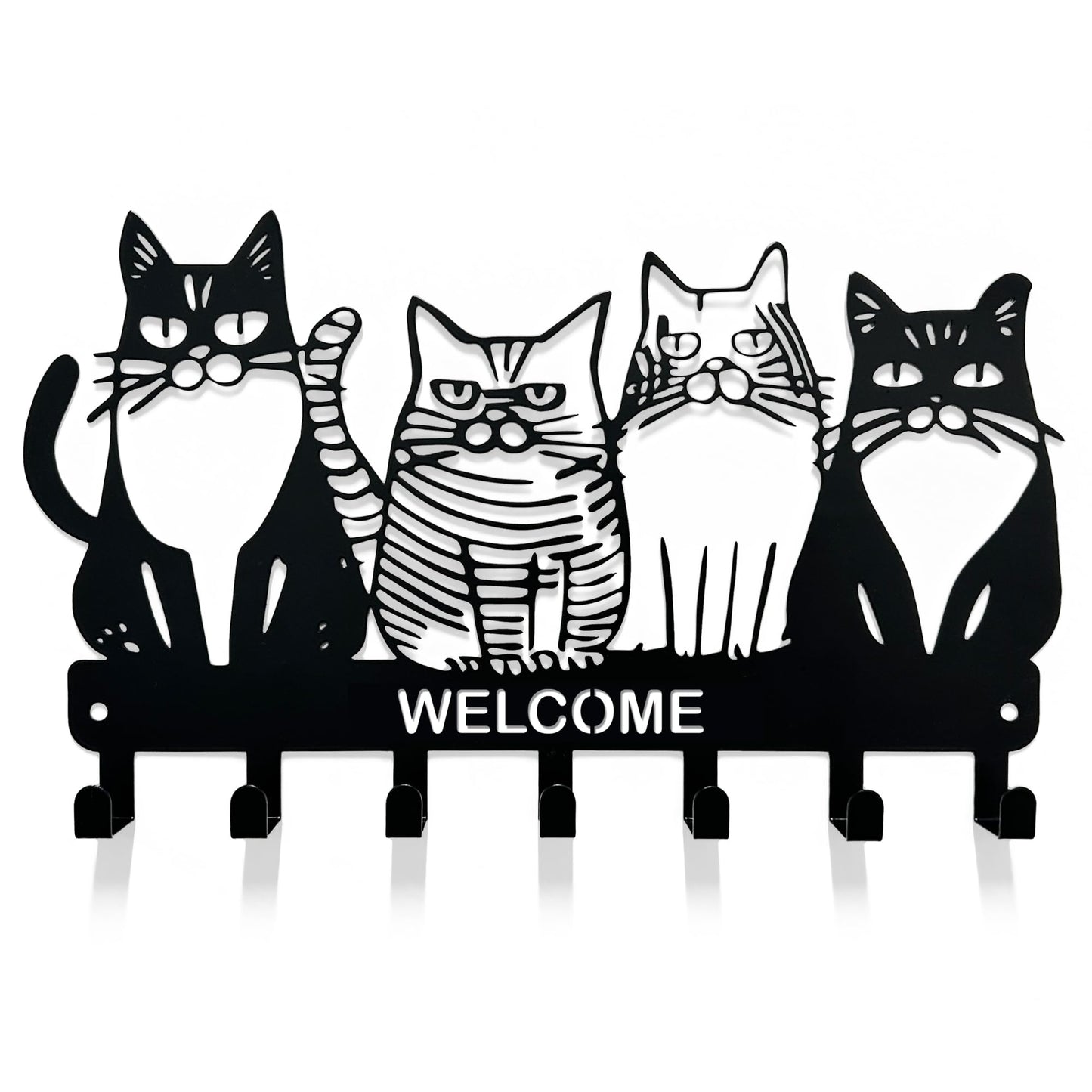 Cat Wall-Mounted Key Holder | 6-Hook No-Drill Entryway Key Rack, Metal Wall Hook for Kitchen, Bathroom & Home Organization