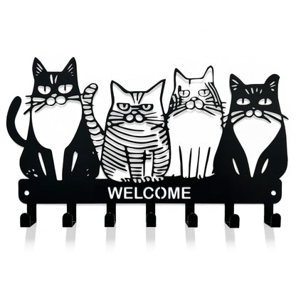 Cat Wall-Mounted Key Holder | 6-Hook No-Drill Entryway Key Rack, Metal Wall Hook for Kitchen, Bathroom & Home Organization