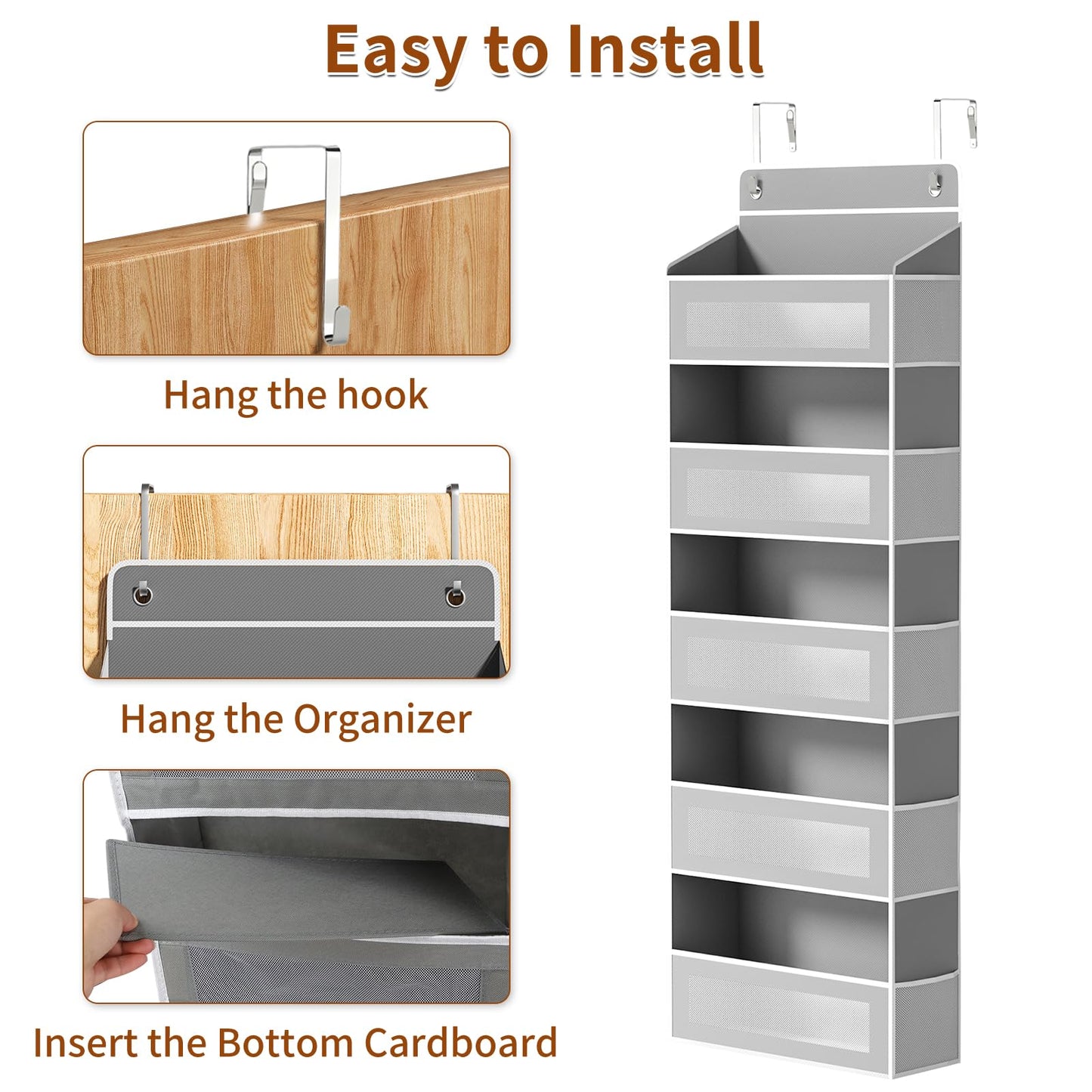 Over-the-Door Hanging Storage Organizer | 5 Large Pockets + 10 Side Pockets, 44LB Heavy-Duty Organizer for Bedroom, Bathroom & Nursery